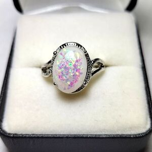 Silver Toned Coctail Ring with White Sparkle Glitter Stone Size 7